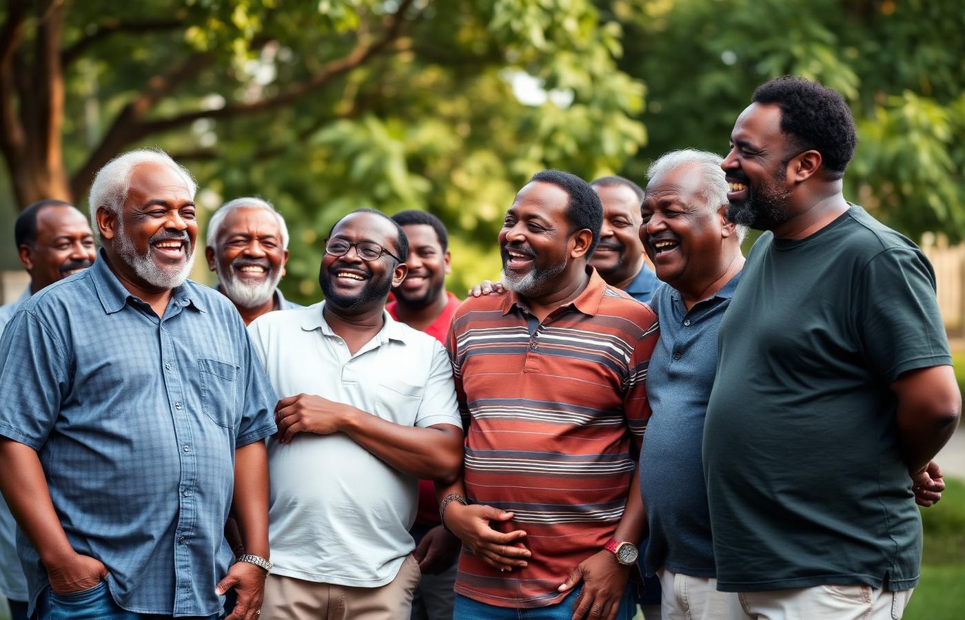 Fathers in community, laughing together